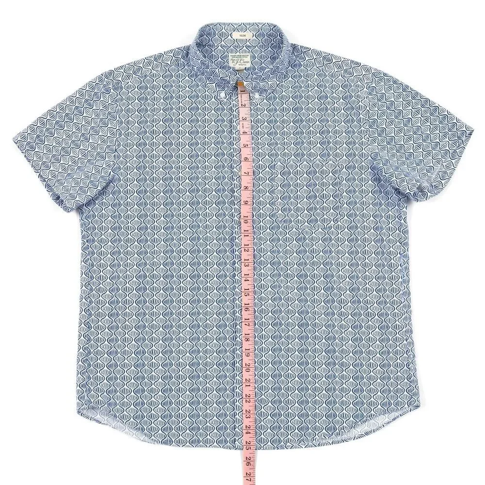 J Crew‎ Shirt Mens Large Slim Stretch All Over Geometric Blue White Button Down